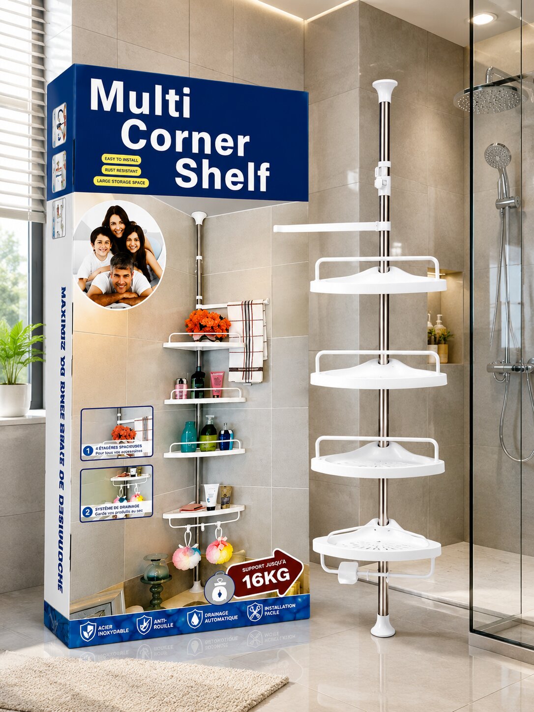 Etagere de douche acier inoxydable
